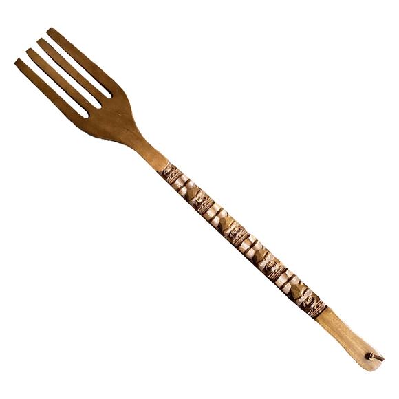Vintage Large 41" Fork Spoon Set Wood Carved Tiki/Totem Handle 1970s Wall Decor - Picture 5 of 9